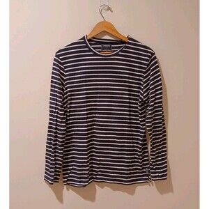 Todd Snyder Navy and White Striped Long Sleeve Tee